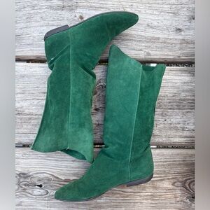 Green Suede Mid-Calf Boots | Size 7.5